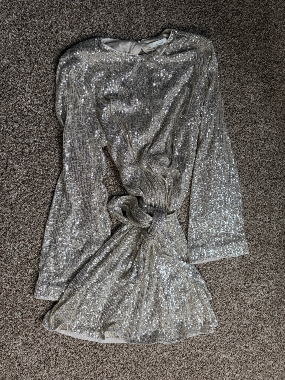 H&M Silver Sequin Long Sleeve Dress